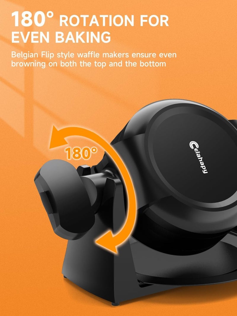 celahapy Waffle Maker, 1400W Double Belgian Waffle Iron 180° Flip, 8 Slices, Rotating & Nonstick Plates, Removable Drip Tray for Easy Cleaning, Cool Touch Handles, Space Saving Storage, Black - Image 5